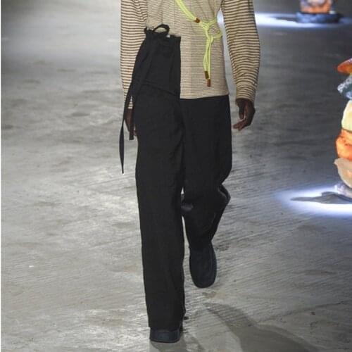 2021 Mens clothing Hair Stylist Catwalk Wide leg pants casual loose high waist lace up straight Pants Plus Size costumes 27-46