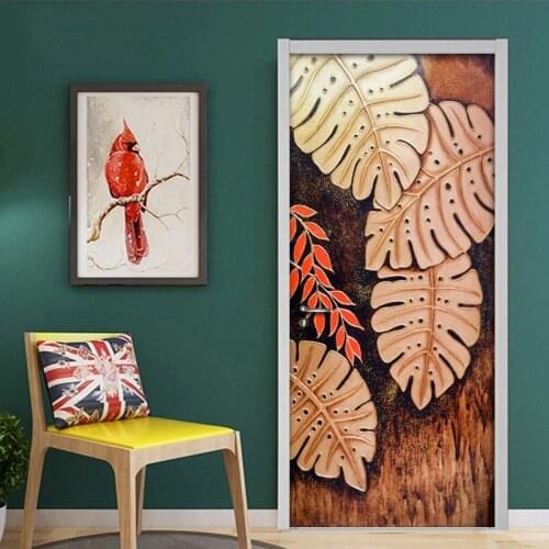 3D Stereoscopic Golden Leaves Door Sticker Wall Papers Home Decor Living Room Bedroom Door Decoration DIY Self-Adhesive Stickers