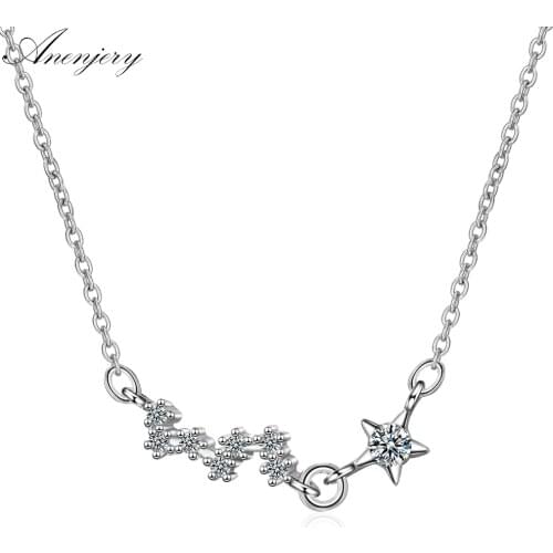 ANENJERY 925 Sterling Silver Zircon Star Necklace Short Chain Clavicle Necklace For Women S-N332