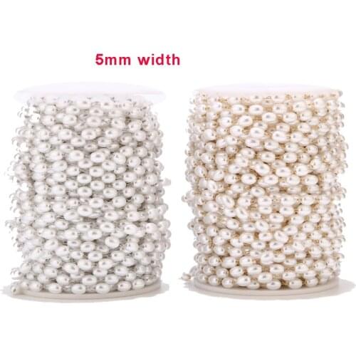 2Meters Stainless Steel 3mm/5mm Width Chains Charm Pearl Beaded Link Chain For DIY Jewelry Necklace Bracelet Making Findings