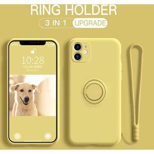 Liquid Silicone Case For Xiaomi 11 Redmi Note 9 8 7 Pro 9S 9C K30 Mi 10 CC9 Pro 9 SE 8 10 T Lite Stand Ring Holder Strap Cover