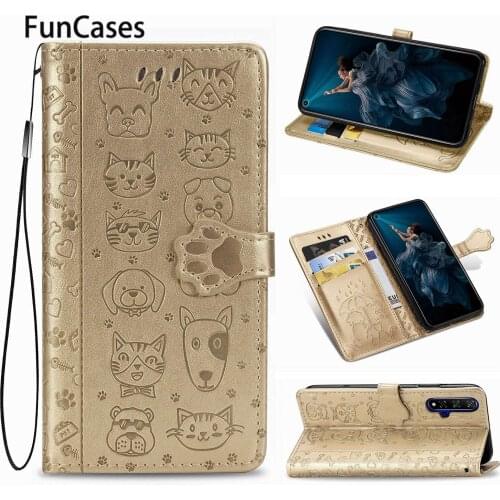 Cat And Dog Mobile Bag For armor Huawei Honor 20 Pro Etui PU Leather Flip Wallet Case Movil Huawei carcaso Honor 20 Nova 5T 20S