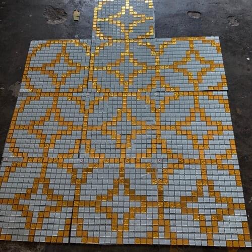 Imitated Gold mirror mixed white glass Copper Cash glass mosaic wall tile hall living room showroom bar