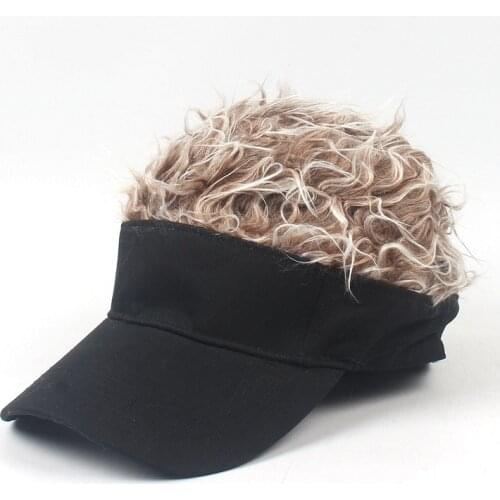 Mens Novelty Flair Spiked Hair Visor Sun Funny Golf Hats Fake Wig Peaked Adjustable Visor Baseball Ca ps With Wig Spiked Hair