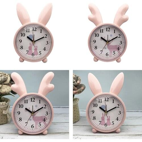 Set of 2 Small Cartoon Alarm Clock Desktop Clock Non-ticking for Students