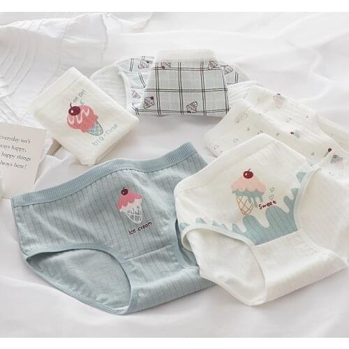 New Womens Cotton Underwear Lovely Girls Comfort Briefs Mid Waist Seamless Underpants Fashion Pattern Panties Female Lingerie