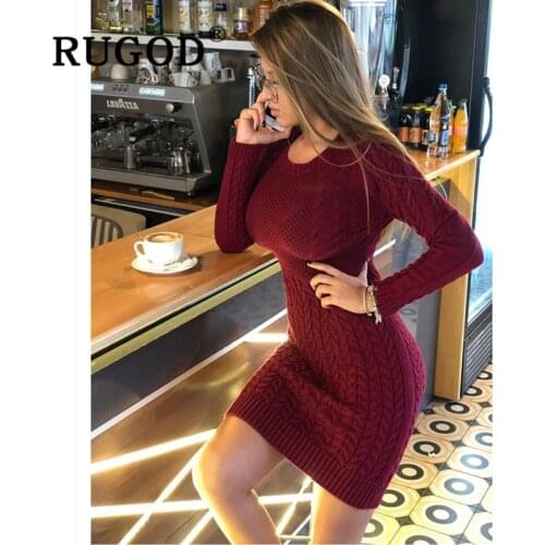 RUGOD 2020 New Slim Sweater dress Fashion Sexy Tunic Knitted Women Dress Auturm Winter Warm Pencil Dresses Vestidos Female