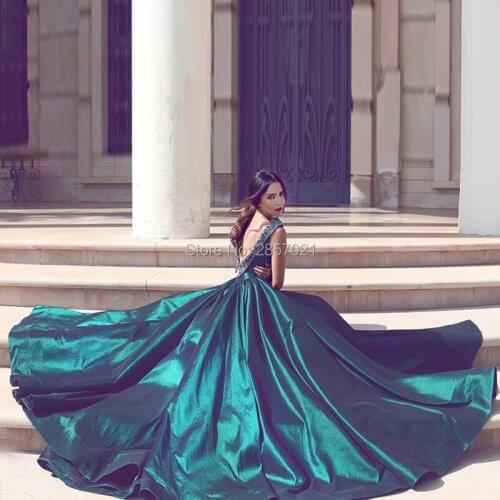 Stylish Chic Hunter Green Evening Dresses Long Sexy Backless Rhinestone Crystal Prom Dresses vestido de festa Evening Gown