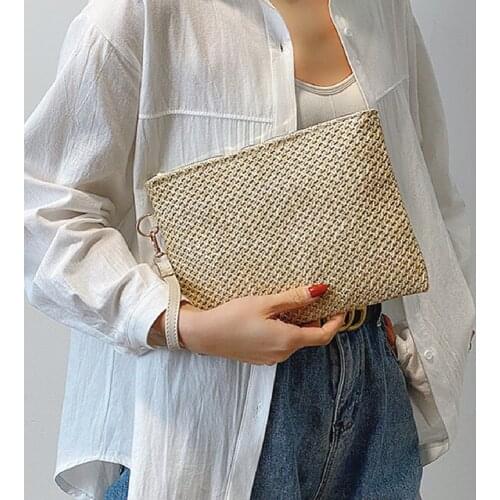 2021 New Summer Women Straw Bags Woven Clutches Envelope Wristlets Bag Female Beach Vacation Purse Wedding Envelope Wallet