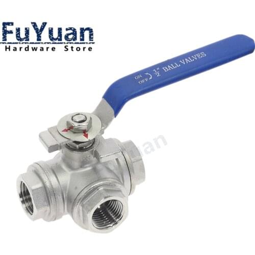 1pcs 304 Stainless Steel Three-way Ball Valve L Type T Type 1/4" 3/8" 1/2" 3/4" 1" DN8 DN10 DN15 DN20 DN25 BSP Female thread