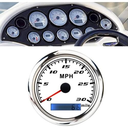Universal Speedometer 12V/24V Odometer 85mm 30MPH LCD Hourmeter Tachometer Backlight for Marine Car Motorcycle