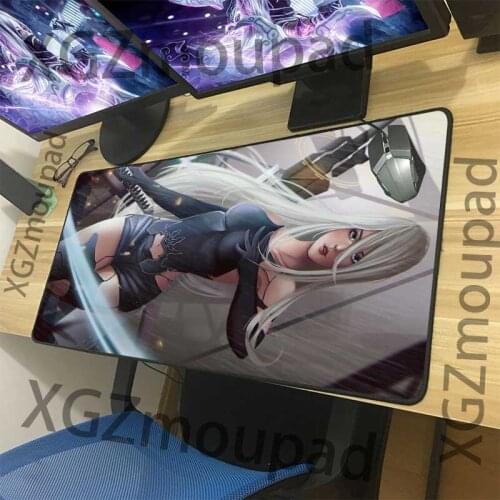 XGZ Anime Cute Girl Custom Large Mouse Pad Black Lock Edge NieR: Automata Mechanical Swordsman Computer Desk Mat Rubber Non-slip
