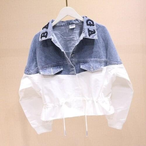 2021 Autumn New Women Denim Jacket Loose Windbreaker Female Students Patchwork Jackets Casual Short Jeans Coats Outerwear