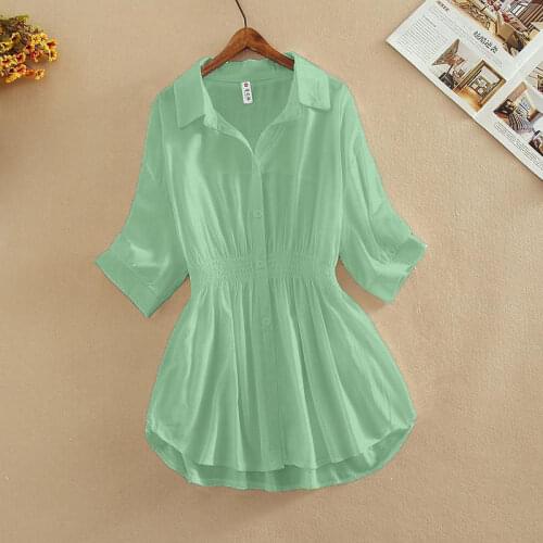 Women Spring Summer Style Chiffon Blouses Shirts Lady Casual Turn-down Collar Half Sleeve Slim Chiffon Blusas Tops RR0062