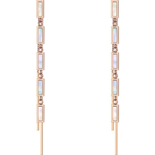 Titanium Steel Bohemia Tassel Long Earrings Jewelry Rose Gold Black Acrylic Vacation Dangle Earrings For Women E19143