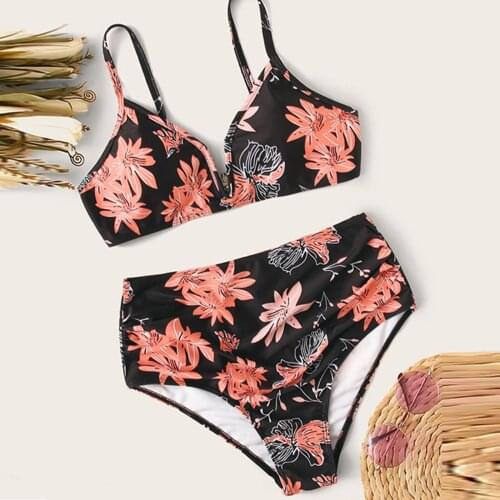 Womens new fashion tube top sexy split printing open back bikini swimsuit стринги с высокй талией Maple leaf print Feminine F4