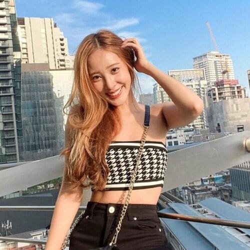 New Fashion Streetwear Y2k Women Tube Tops Summer Knit Sexy Sleeveless Strapless Houndstooth Print Crop Tops Women T-shirt