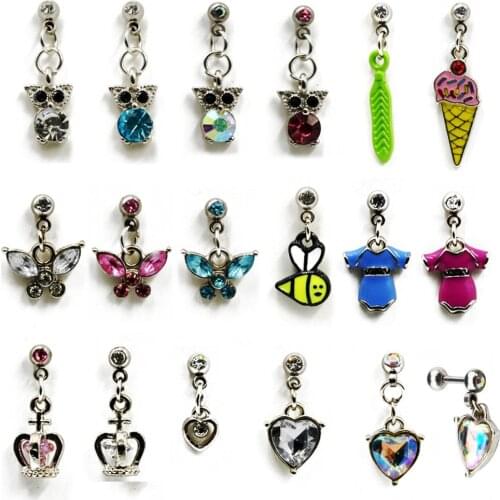 1Piece Crystal CZ Gem Heart Dangling Crown Owl Bee Butterfly Pendant Earring Ear Tragus Helix Cartilage Stud Piercing Jewelry