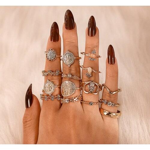 15 Pcs/set Women Brand Rings Set Gold Midi Finger Ring Set Vintage Punk Boho Knuckle Rings Jewelry NEW Jewelry