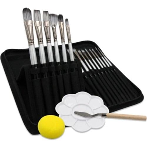 15Pcs/Set Professional Oil Paint Brush with Palette Canvas Bag for Watercolor Acrylic Painting Art Supplies