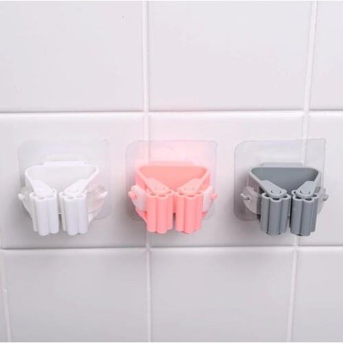 2pcs Kitchen Mop Rack Bathroom Organizer Wall Mounted Shelf Hook Broom Holder Hanger Behind Doors/On Walls Kitchen Storage Tool