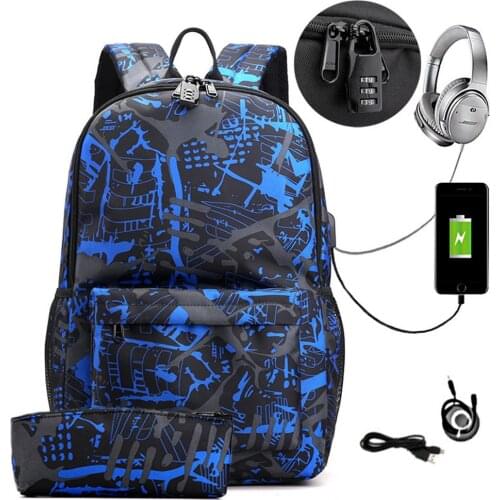 2PCS School Bags College New Waterproof Backpack USB Charging Laptop Bag Men And Women Backpack Pencil Bag New Design