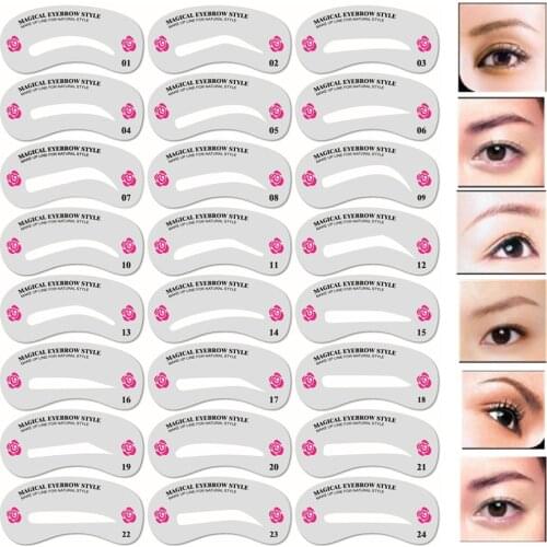 24 Pcs Reusable Eyebrow Stencil Set Eye Brow DIY Drawing Guide Styling Shaping Grooming Card Easy Makeup Beauty eyebrow templat