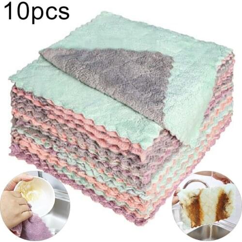 40%HOT10Pcs Home Kitchen Thicken Water Absorbent Coral Velvet Cleaning Dish Cloth Towel