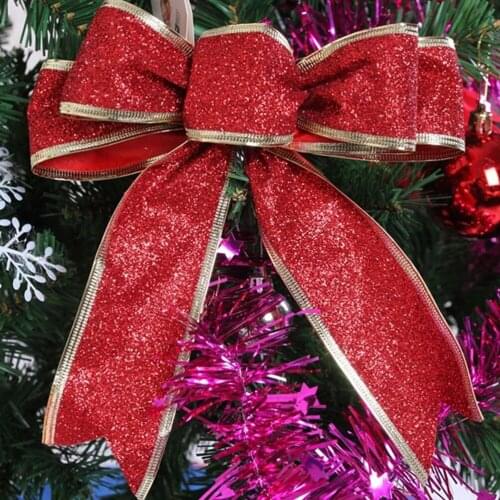 5pcs/Pack Glittering Fabric Christmas Ribbon Bow Gift Knot Ribbon Ornaments for Christmas Tree Presents Decoration(Red)