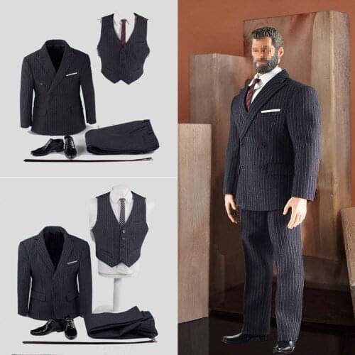 1/6 Scale Male Figure Clothes Accessory British Gentleman Striped Suit & Shoes Model for 12'' Man Muscle Action Figure Body
