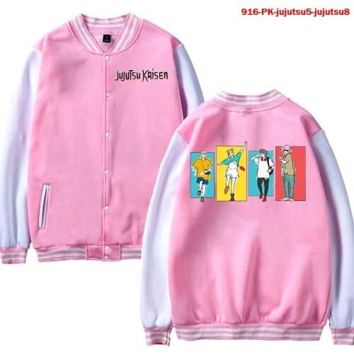 Hot Sale Jujutsu Kaisen Jacket Pink Baseball Streetwear Long Sleeve Coat Casual Streetwear Japanese Comics Polyester Top Clothes