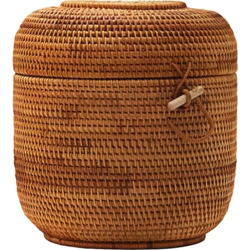 Chinese Style Handmade Large Rattan Pu'er Tea Cake-Tube Pot Set Storage Jar Box