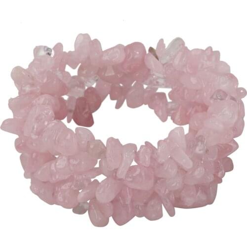 YACQ Rose Quartz Stretch Cuff 5 Layer Braided Chunky Chakra Bracelet Handmade Jewelry gift for Women Teen Girls 7.5"