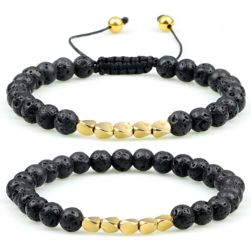 6mm Beaded Bracelets Handmade Copper Beads Tibetan Stone for Women Men Black Lava Tiger Eye Stone Bracelet Chakra Bangle Jewelry