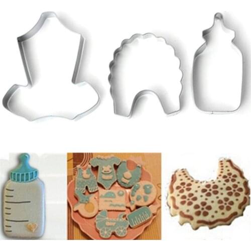 DIY Baby Shower Bottle Bib Clothes Biscuit Cookie Cutter Stamp Fondant Feeding Christmas Bottle Cake Mold Pastry Kitchen Tools