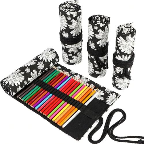 Roll School Pencil Case for Girls Boys Penal Large 12/24/36/48/72 Holes Pencilcase Canvas Kawaii Snowflake Pen Case Stationery
