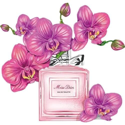 Flower bottle Girl Iron On Patches Clothes Perfume Bottle Heat Transfer Sticker A-level Washable Thermal Patch