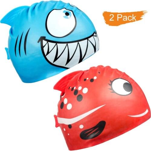 Kids Swim Hat Cartoon Fish Silicone Waterproof Pool Ear Protector Shark Girl Boy Children Swimming Cap