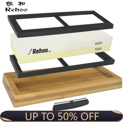 Rehoo Double-sided Sharpening Stone 1000/6000 Mesh + Non-slip Bamboo Base + Double Rubber Pad + Fixed Angle Guide Rail