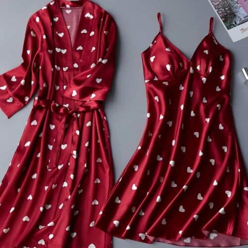 2PCS Set Sexy Night Dress For Women Deep Sleepwear Lingerie Silk Nightgown Sleeveless Nightdress Nightwear Summer Homewear