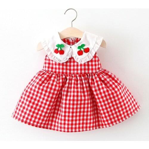 Summer Baby Girl Plaid Dress 0-3Y Casual Toddler Newborn Baby Girls Dress With Strawberry Print Party Birthday Dress For Girls