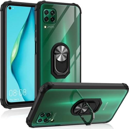 Magnetic Metal Bracket Transparent PC + TPU Case For Huawei P40 P30 Pro + lite nova 6 7i Y5p Y6p Y7p P Smart 2020 5G Y6 Y9 Cover