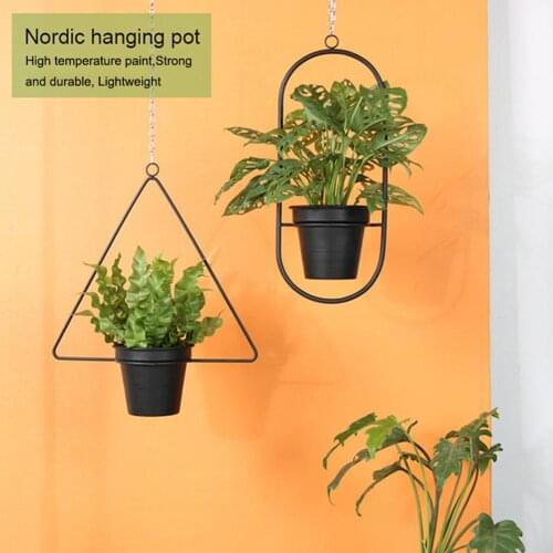 Metal Durable Hanging Planter Flower Pot Holder With Chain Wall Hanging Decorative Plant Basket For Window Ceiling Living Room