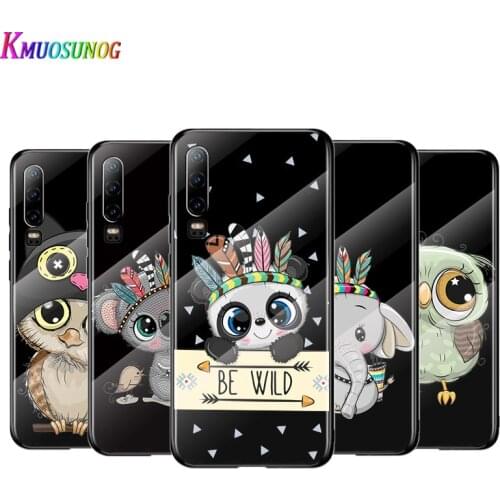 Cute Cartoon Animals For Huawei P40 P30 P20 P10 Pro Plus Lite 5G 2019 Tempered Glass Cover Shell Luxury Phone Case