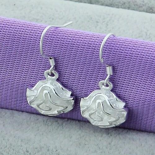 Fashion 925 Sterling Silver Rose Flower charm Drop Earrings For Women Girls Gift Wedding Jewelry Accessories