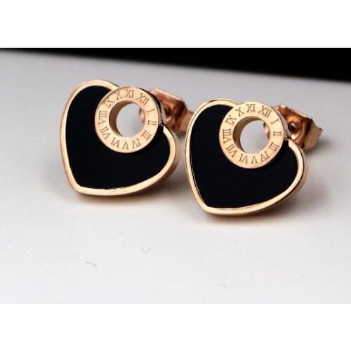 Fashionable Woman Jewelry Roman Circle Colored Peach Heart Rose Gold Earrings Titanium Steel Earrings for Women Gift Wholesale