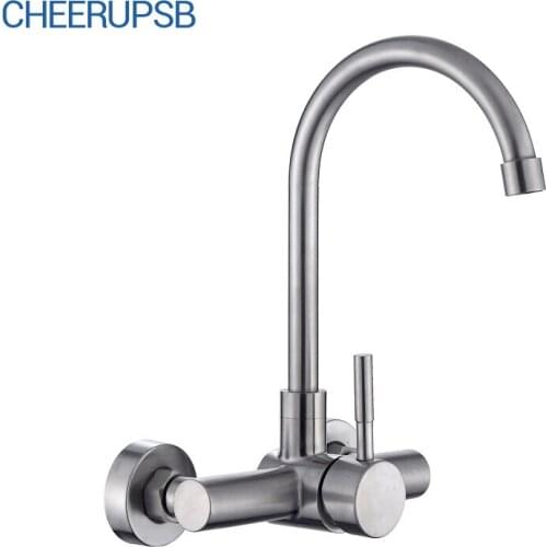 Wall Mount Faucets Kitchen Sink Hot Cold Water Mixer Tap Deck Mount Stainless Steel Faucet 360 Degree Rotation Brushed Taps K298