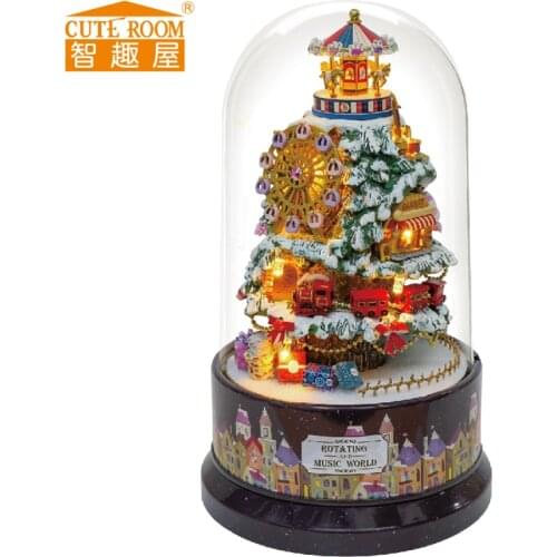 New Furniture Doll House Wooden Miniature DIY DollHouse Furniture Kit Assemble Rotary Music Box Doll Home Toys For children B30