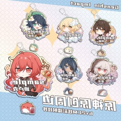 New Anime Genshin Impact Kaeya Diluc Venti Lumine Razor Zhongli Keychain Acrylic Keyring Badge Cosplay Bag Pendant Toy Xmas Gift