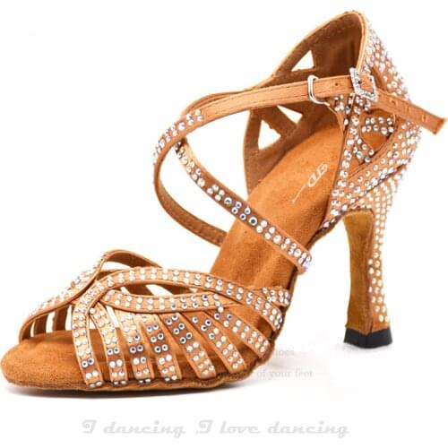 Latin Dance Shoes Ballroom Dance Shoes Women Shoes Puma Shoes Women Bronze Cuban Heel Soft Outsole IDancing